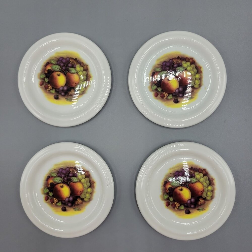 Vintage Crown England Fruit Motif Coasters Set Of 4 Trinket Dishes 3.5"